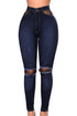 Sexy Dark Blue Fishnet Splice High Waist Jeans